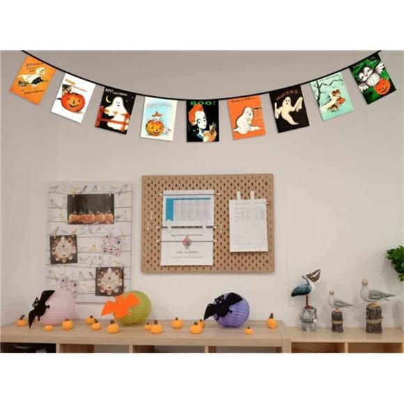 Vintage Halloween Banner Fabric Bunting Banner Flags Retro Style Banner - Picture 6 of 7